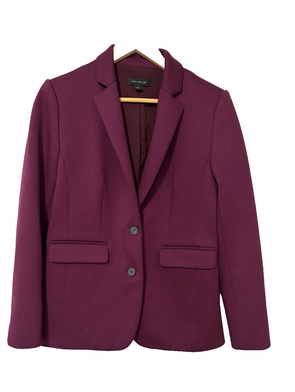 ANN TAYLOR NOTCHED TWO BUTTON DOUBLE KNIT BLAZER JACKET PLUM SZ 0